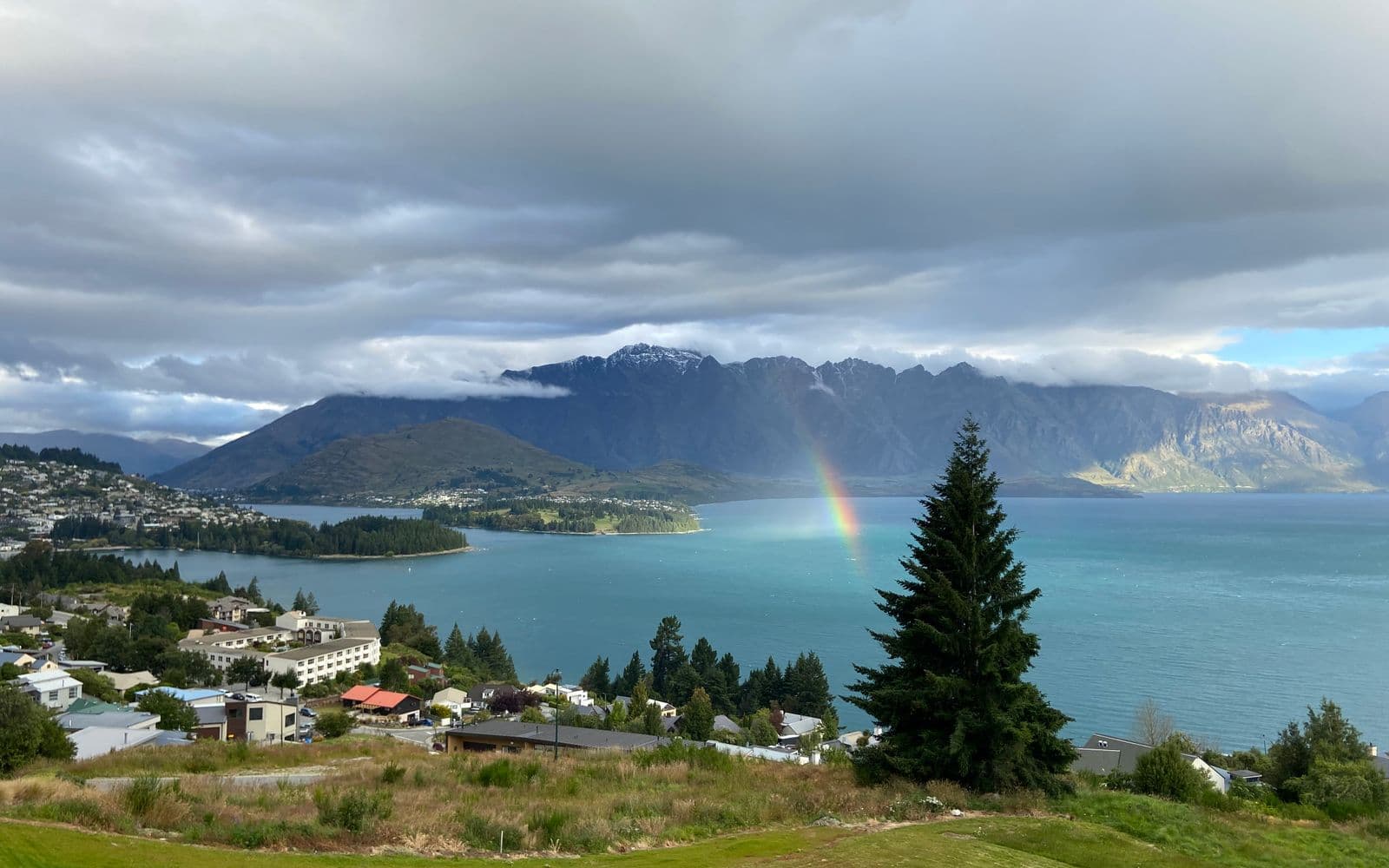 Rainbow over Queenstown and Lake Wakatipu, New Zealand