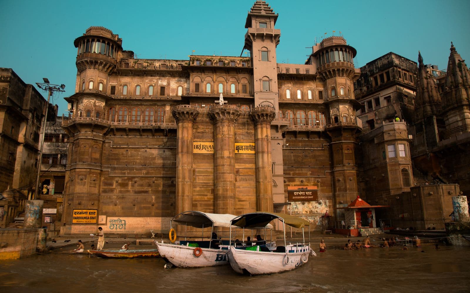 Boats on the Ganges beneath Darbhanga Ghat, Varanasi