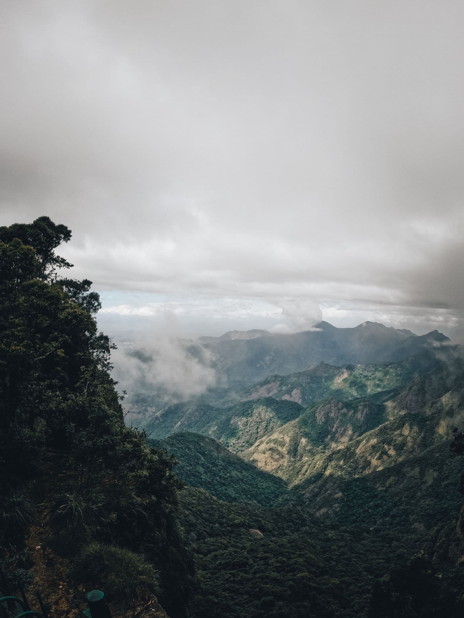 Mist-covered mountains and wooded slopes around Kodaikanal in Tamil Nadu