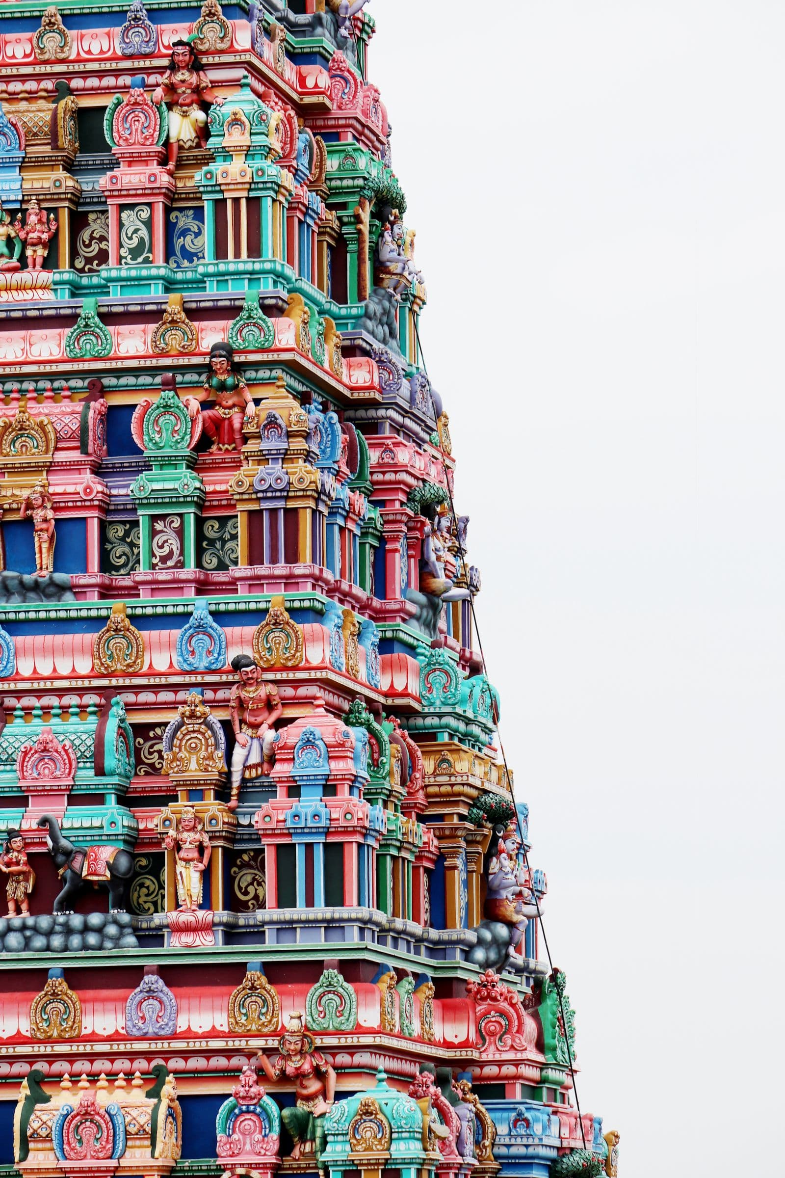 The sculpted and painted gopuram of the Meenakshi Amman Temple in Madurai