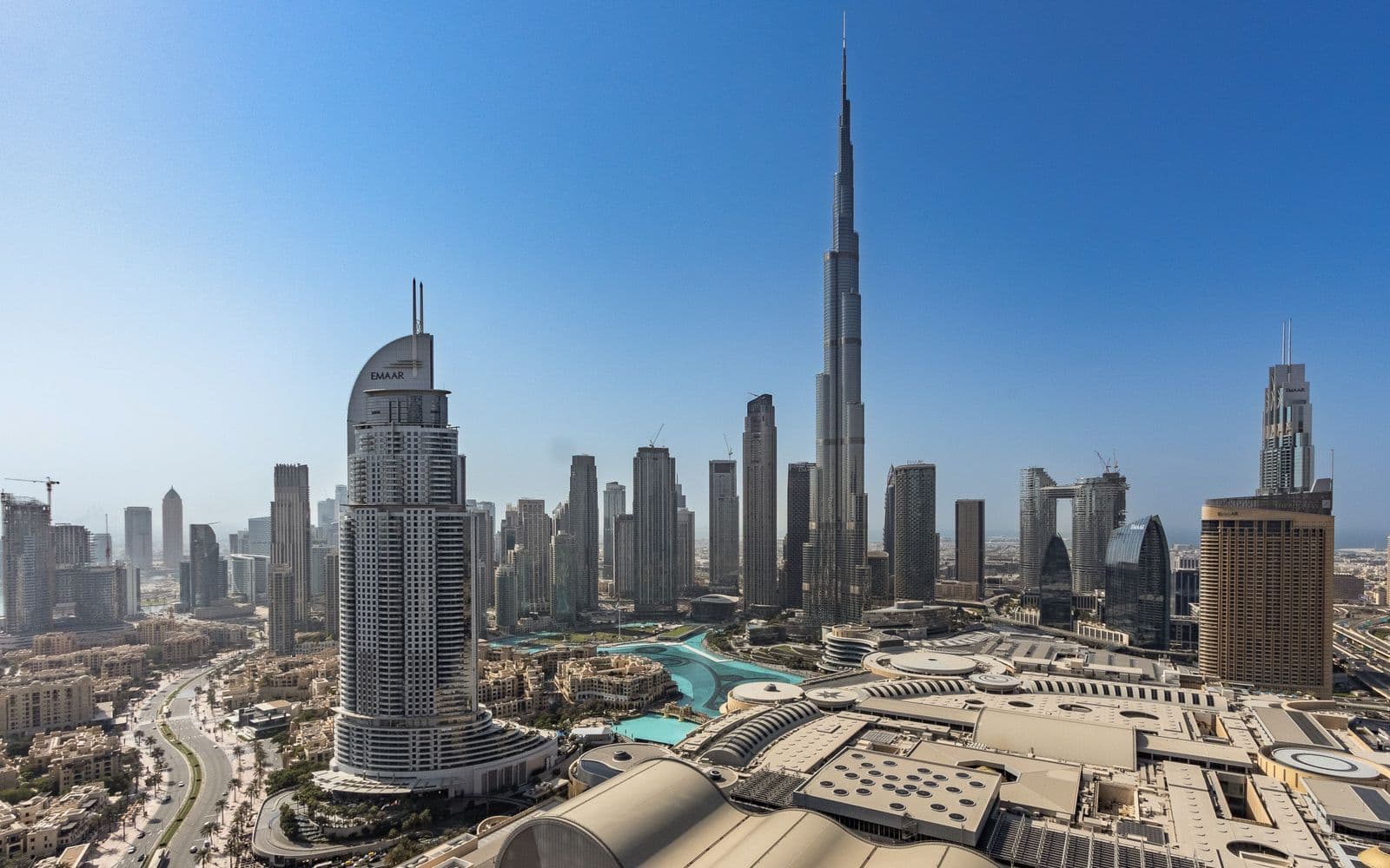 Burj Khalifa and the Downtown Dubai skyline on a clear day