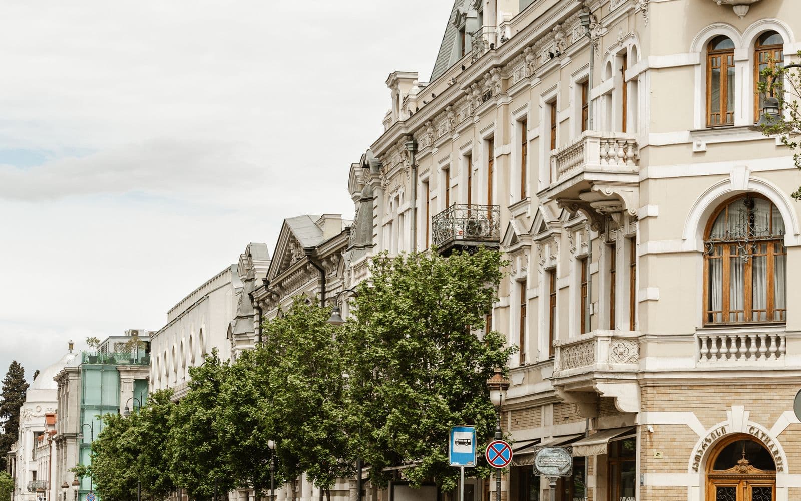 Cobbled street with classical facades in Tbilisi old town