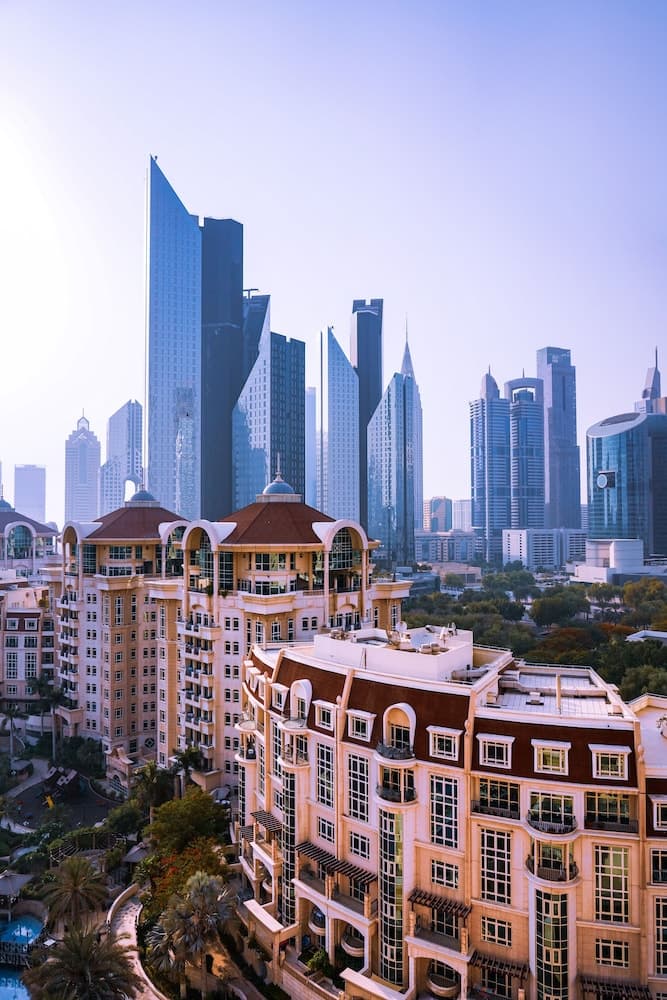 Swissotel Al Murooj with the Downtown Dubai towers behind it