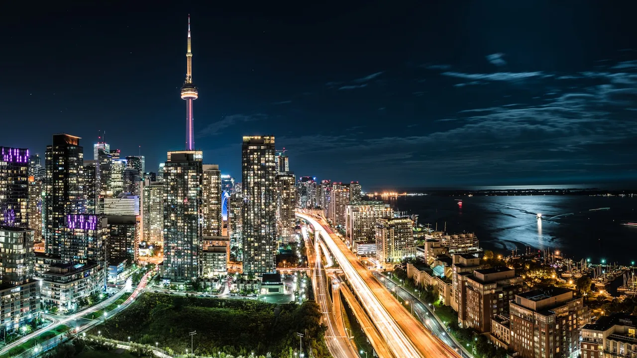Toronto city lights at night from above