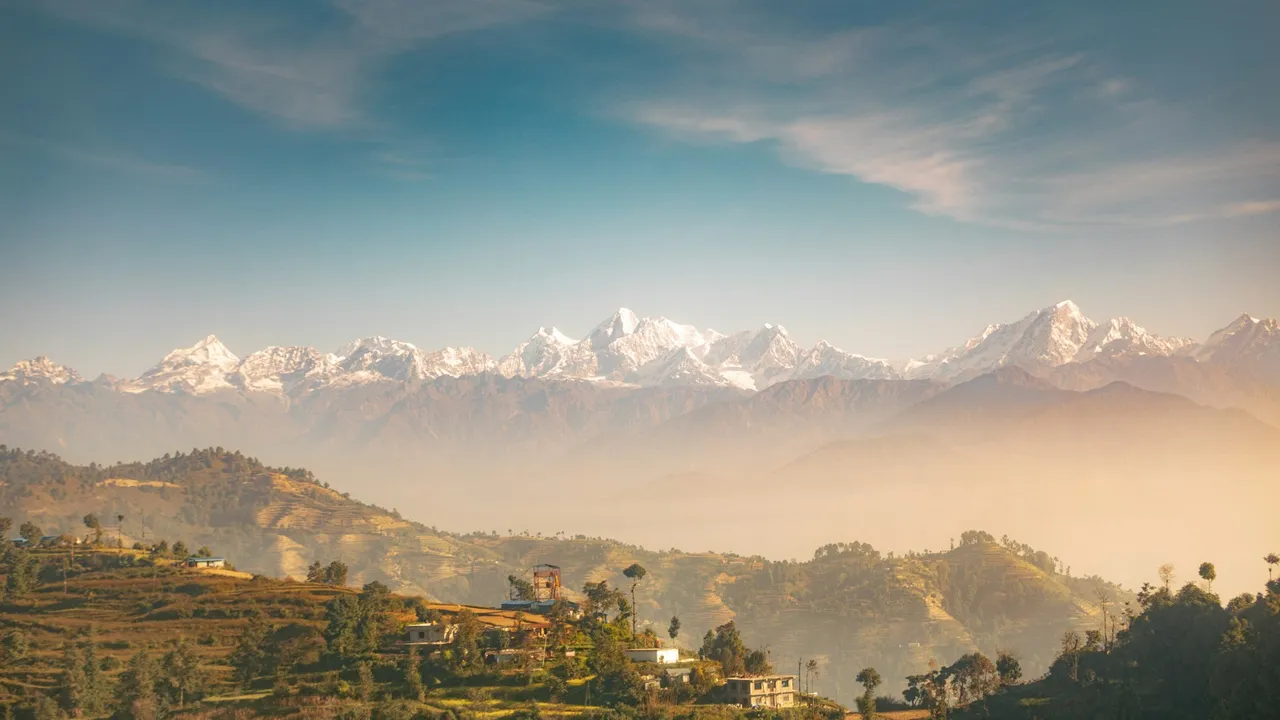 Himalayan peaks above the hills of Nepal